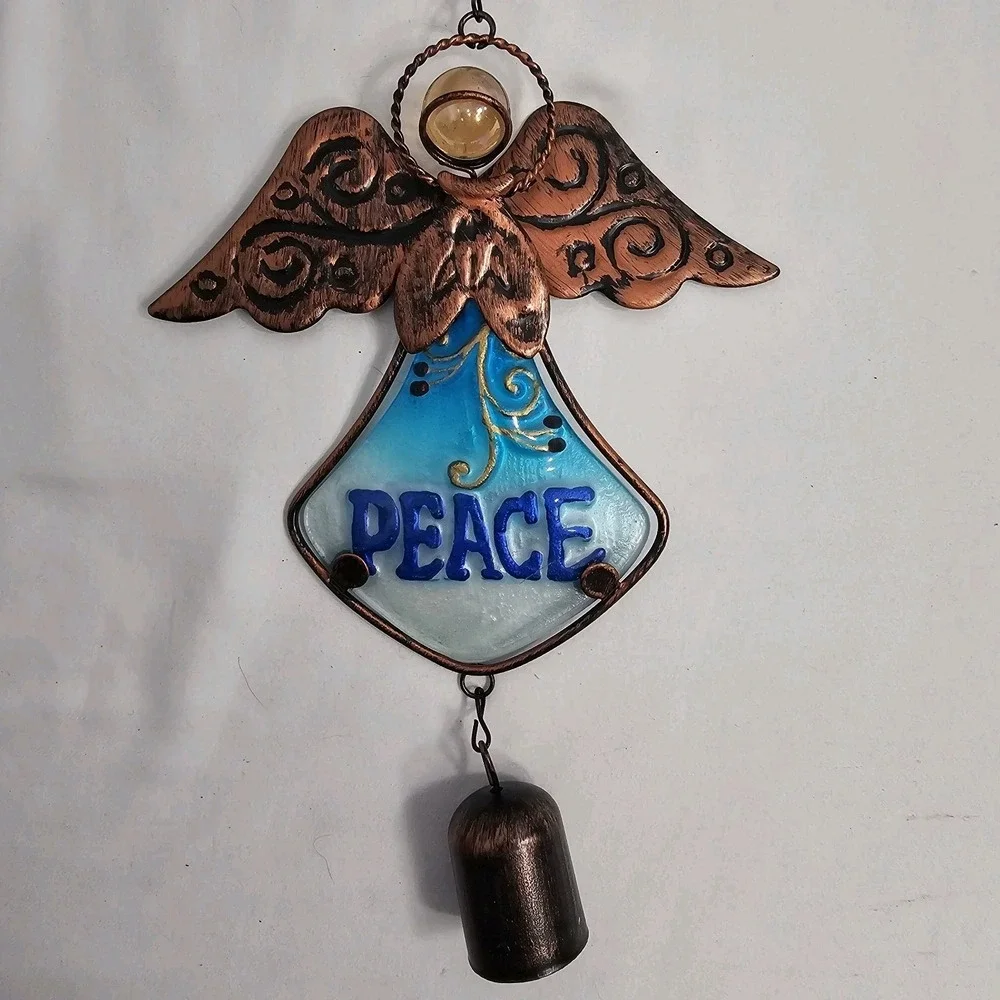 PEACE - BLUE Angel Wind BELL/CHIME Coppertone Metal - Indoor Or Outdoor Use